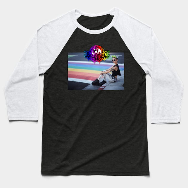 Alondra Excene Rainbow Pride Minnie Baseball T-Shirt by KungFuBreakfast